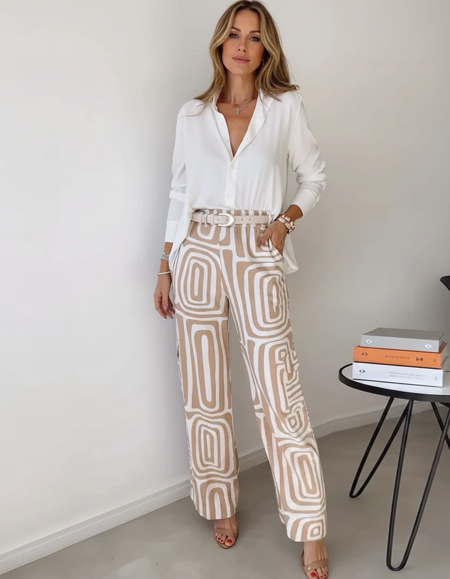 Marcella Ricciardi™ Komplet damski z koszulą i spodniami wide leg na każdą okazję