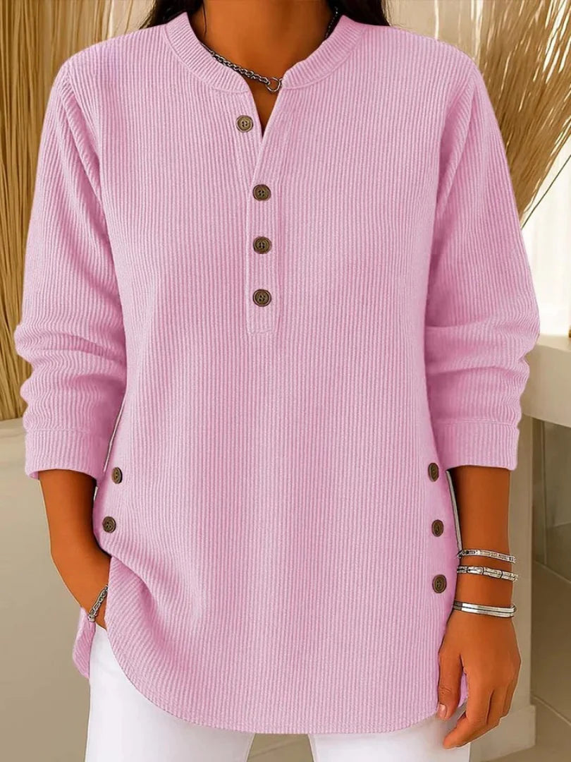 Marina Conforti Cozy Round Neck Sweatshirt - full length view of casual long sleeve sweatshirt