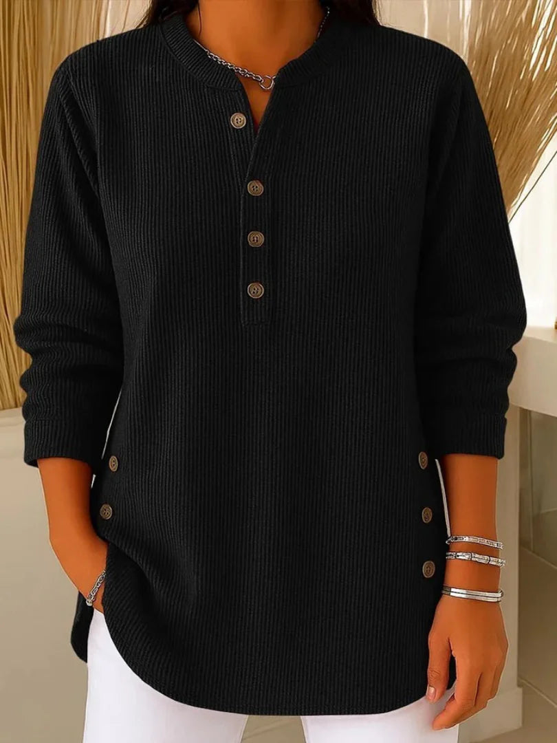 Marina Conforti Cozy Round Neck Sweatshirt - shoulder and seam detail of long sleeve sweatshirt