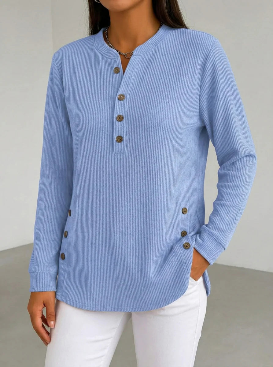 Marina Conforti Cozy Round Neck Sweatshirt - main front view of casual long sleeve solid color sweatshirt