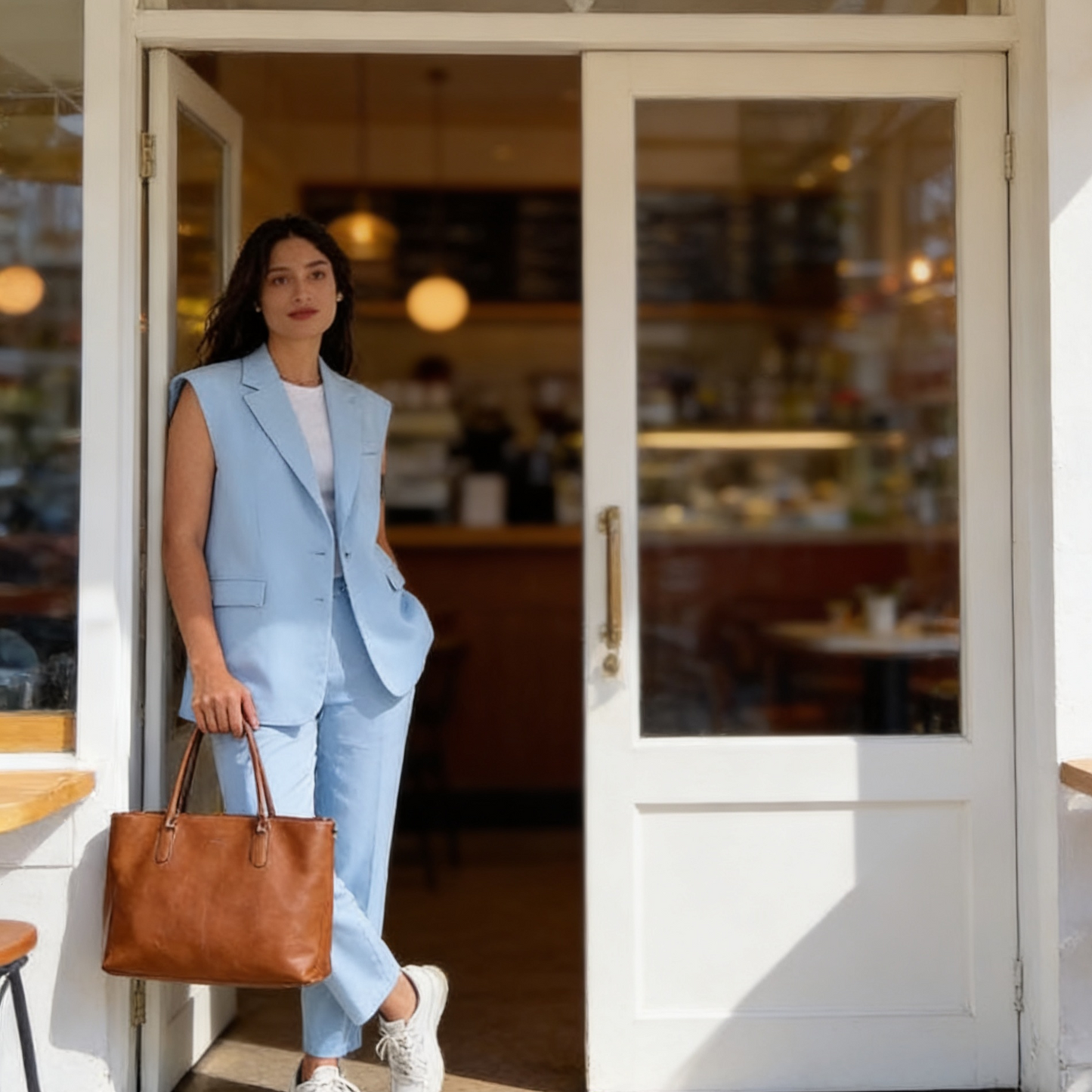 Matilde Neri™ Elegancki komplet z marynarką bez rękawów i spodniami wide leg