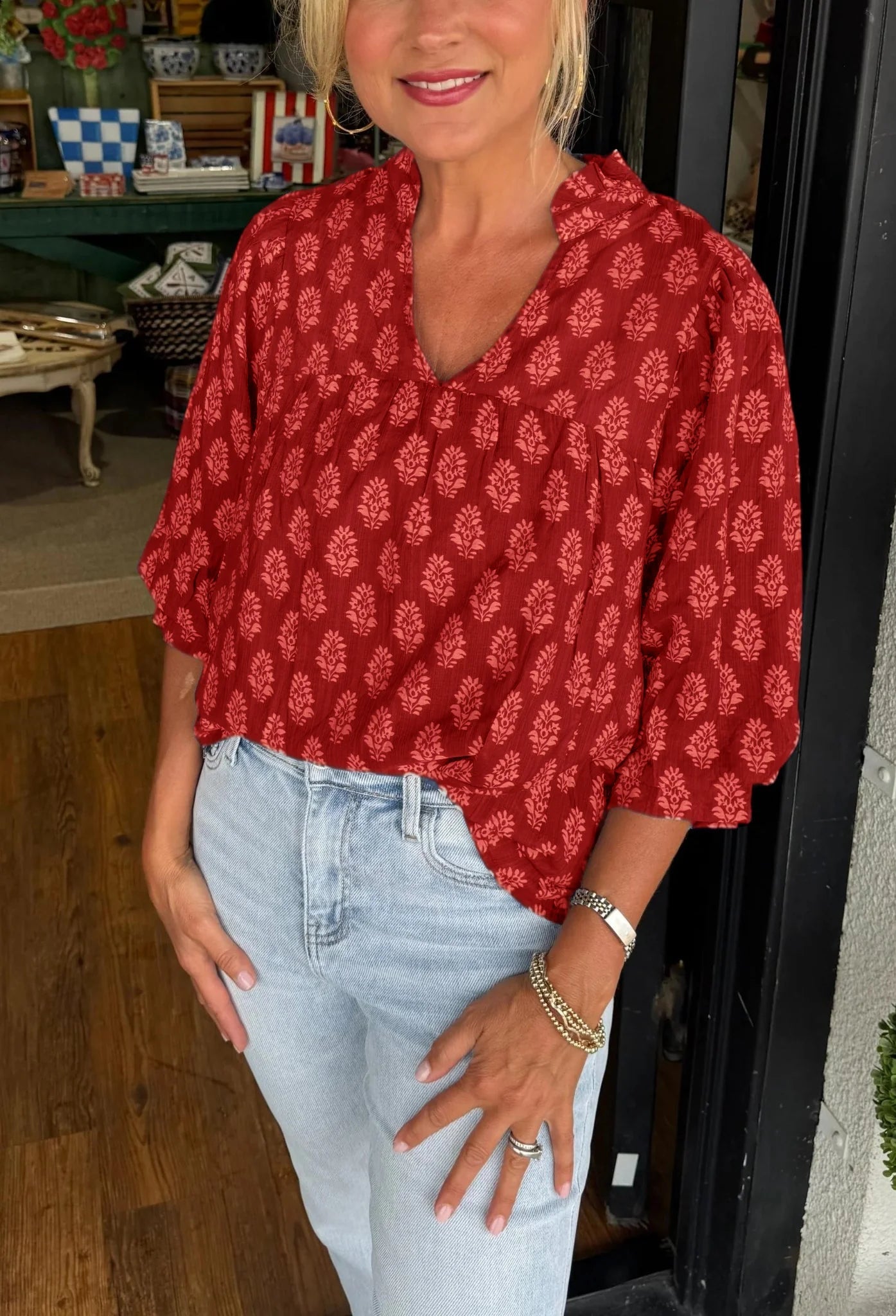 Nadia Women's Casual Flowy Printed Top - side gallery view