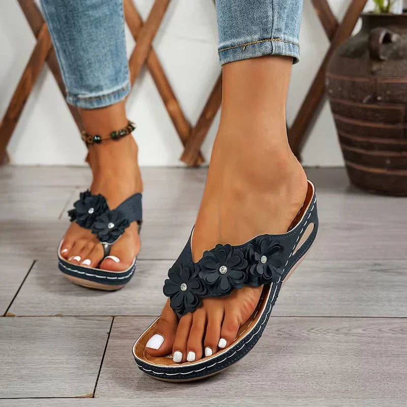 Nicoletta Cortini Floral Wedge Thong Sandals - main product view of floral wedge sandals