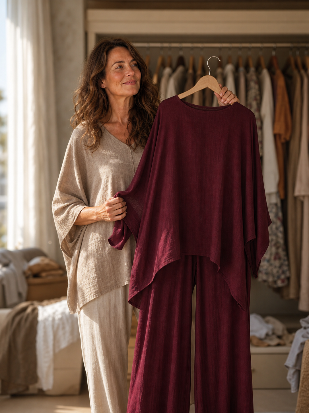 Nicoletta Ridolfi™ Zwiewny komplet z bluzką i spodniami o swobodnym charakterze