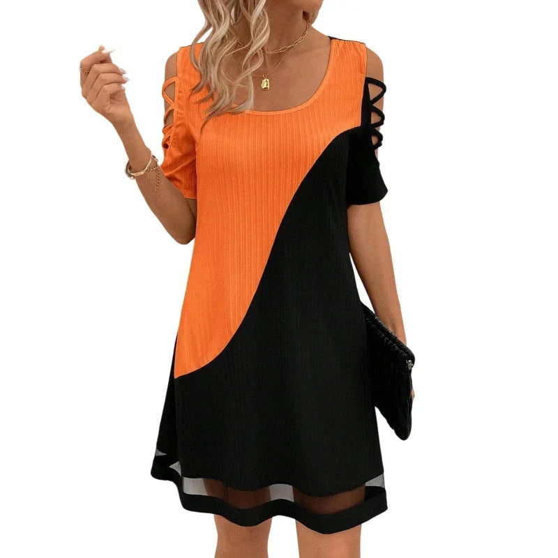 Olga Argento™ Sukienka color block z wiązanymi rękawami