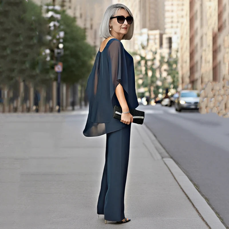 Palmira Women's Asymmetric Chiffon Top and Wide Leg Pants Two-Piece Set - gallery view 7