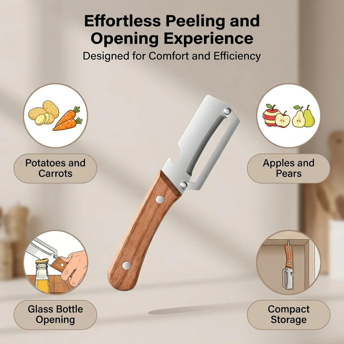 PeelPop PeelPop Pro Everyday Peeler and Bottle Opener - stainless steel finish detail shot