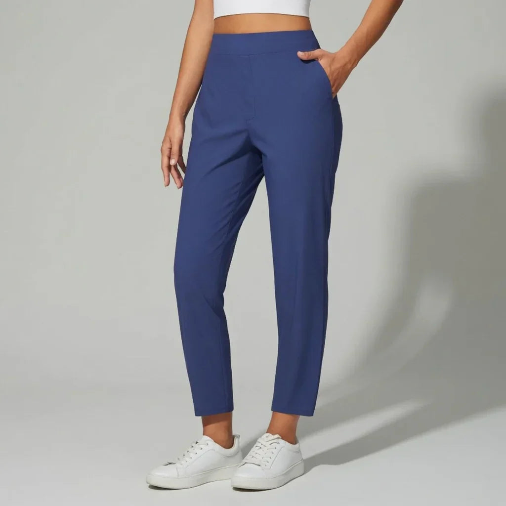 Posanella High-Waisted Elastic Pants with Zipper Pockets - main front product view