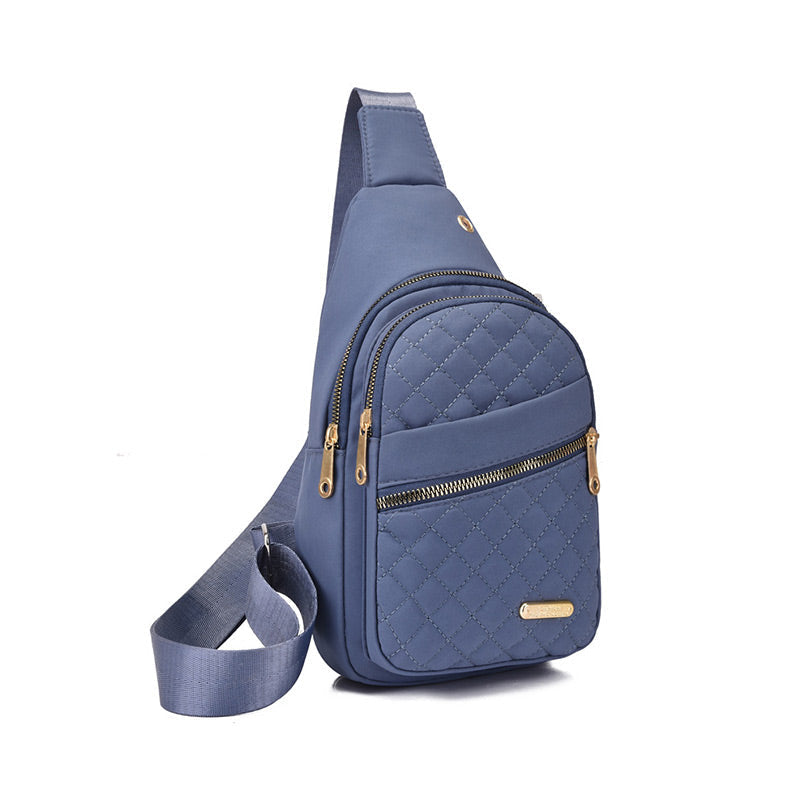 Rivelle Large Capacity Waterproof Chest Bag - front pocket and zipper detail view