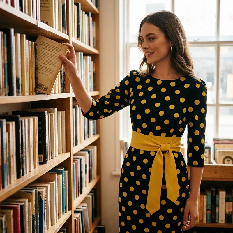 Sabina Azzolini™ Elegancka sukienka w groszki dla stylu bez wysiłku