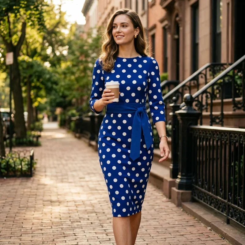 Sabina Azzolini™ Elegancka sukienka w groszki dla stylu bez wysiłku