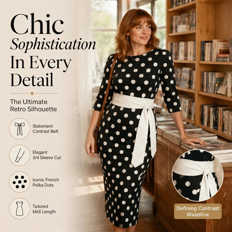 Sabina Elegant Retro Polka Dot Dress - main front product view