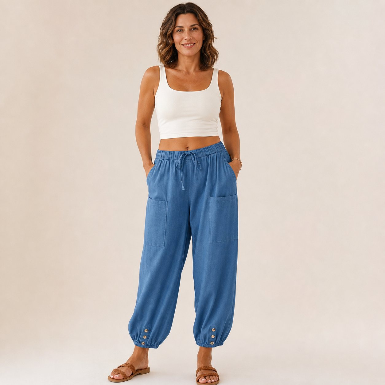 Samanta Errico™ Eleganckie letnie spodnie wide leg na co dzień