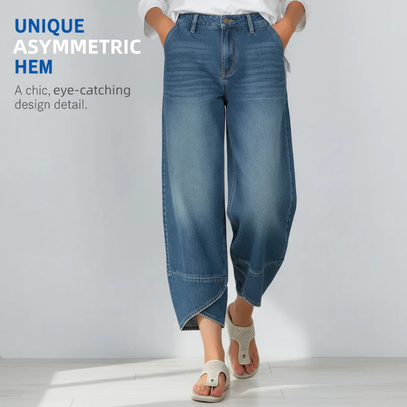 Serena Gallo Flattering Wide Leg Crossover Jeans - front view casual wide-leg style