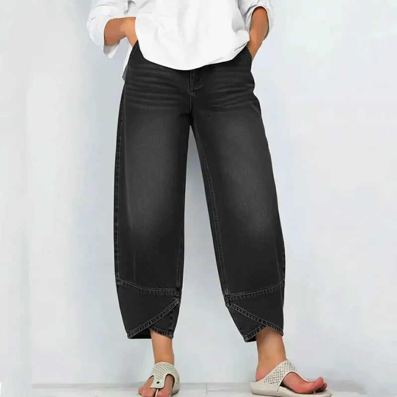 Serena Gallo Flattering Wide Leg Crossover Jeans - close-up crossover waist detail