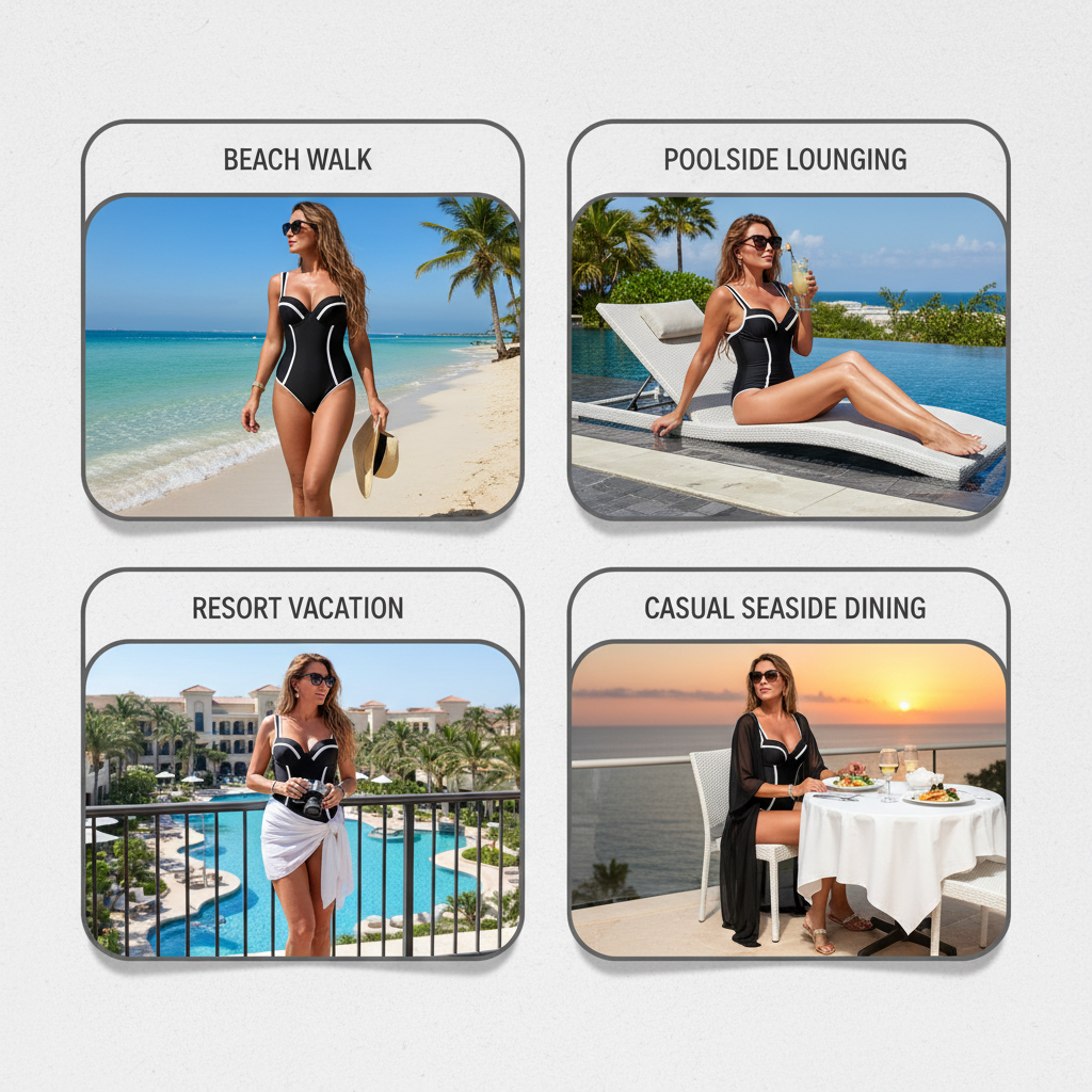 Slendella™ Jednoczęściowy strój kąpielowy o modelującym kroju dla pewności siebie na plaży