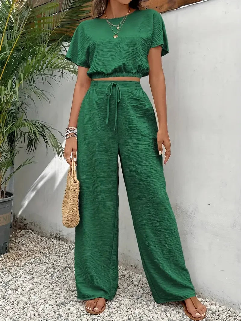 Sofia Ferrari™ Casualowy komplet na co dzień: bluzka typu crop top i długie spodnie