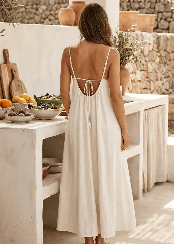 Sofia Mancini Soft Backless Cami Dress - rear view of open back design on model