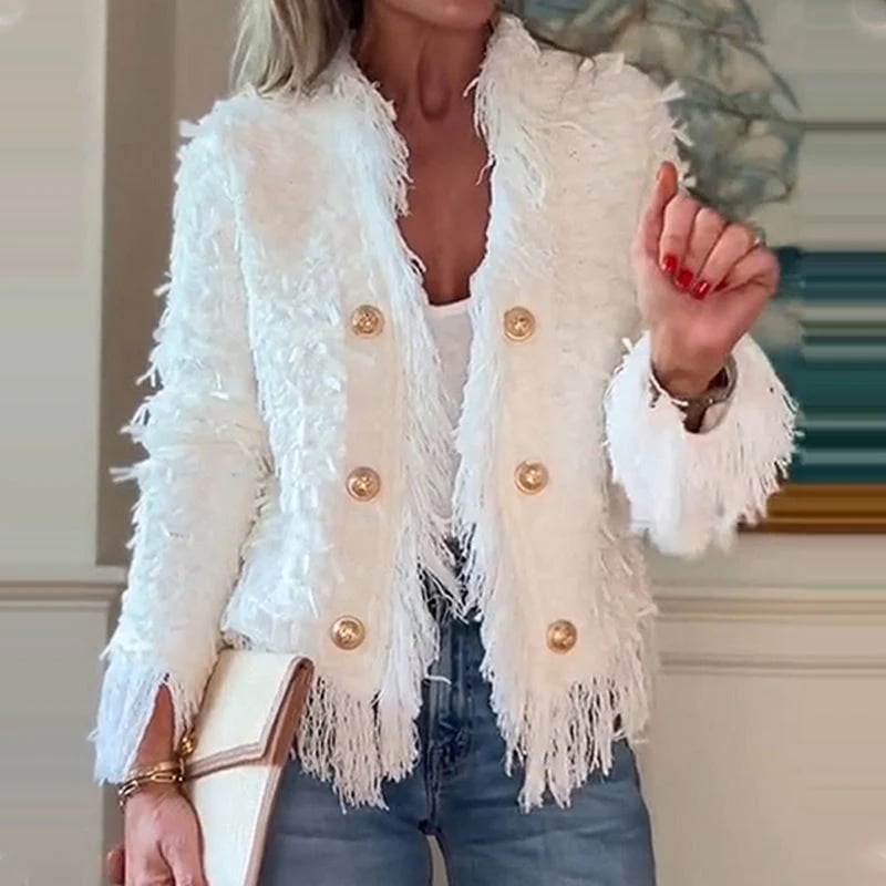 Sophia Women's Fashion Button Tassel Short Coat - front view hero shot