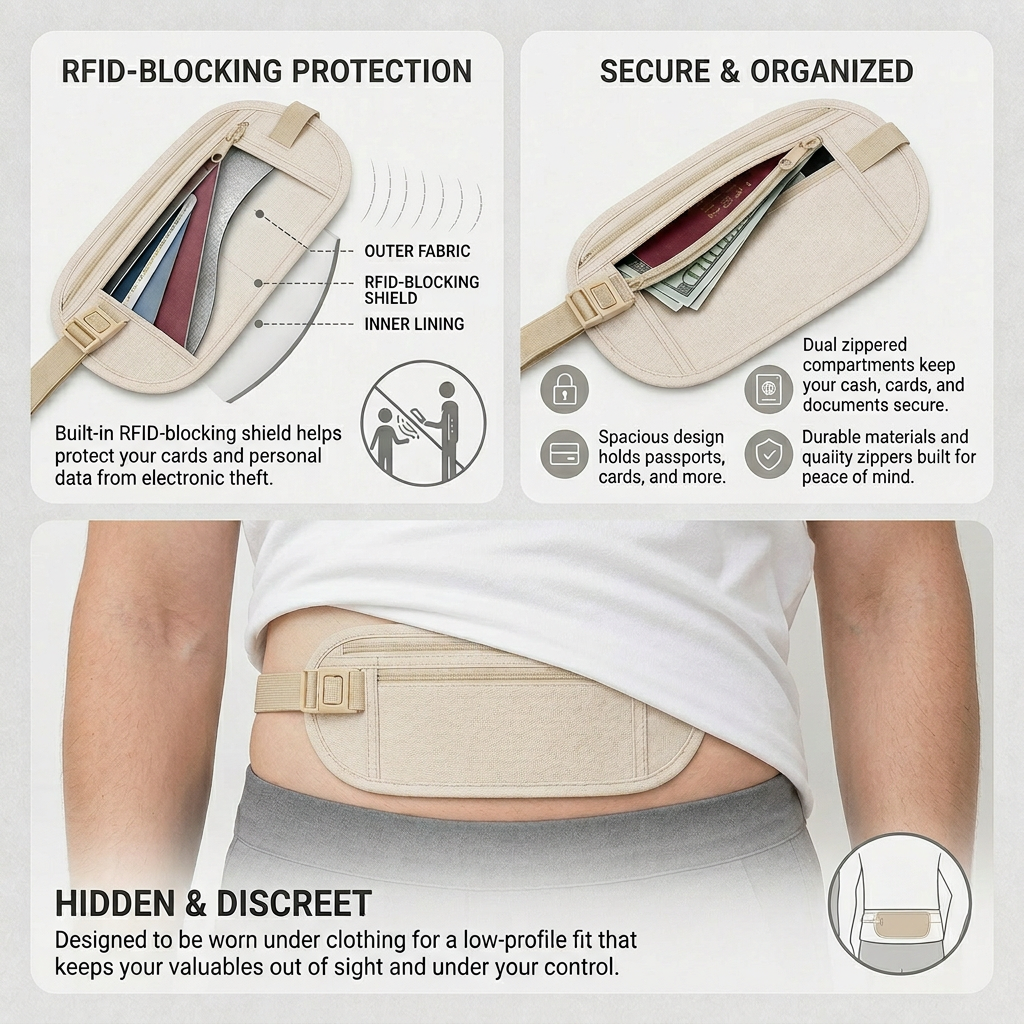StashGuard™ Pas biodrowy nerka z blokadą RFID na bezstresowe podróże