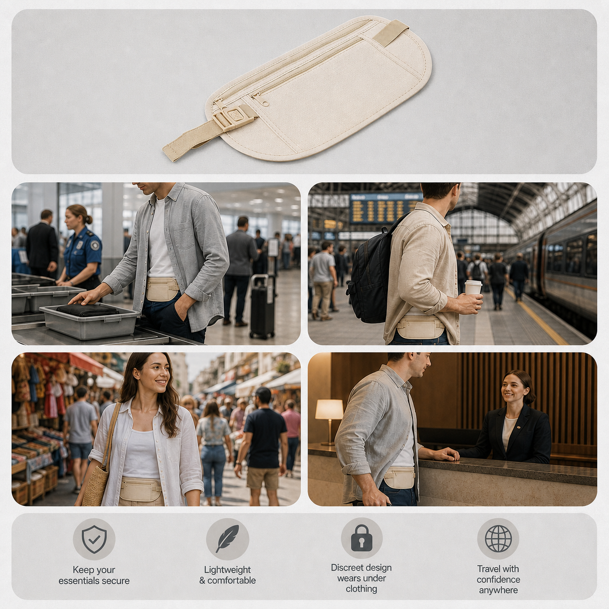 StashGuard™ Pas biodrowy nerka z blokadą RFID na bezstresowe podróże