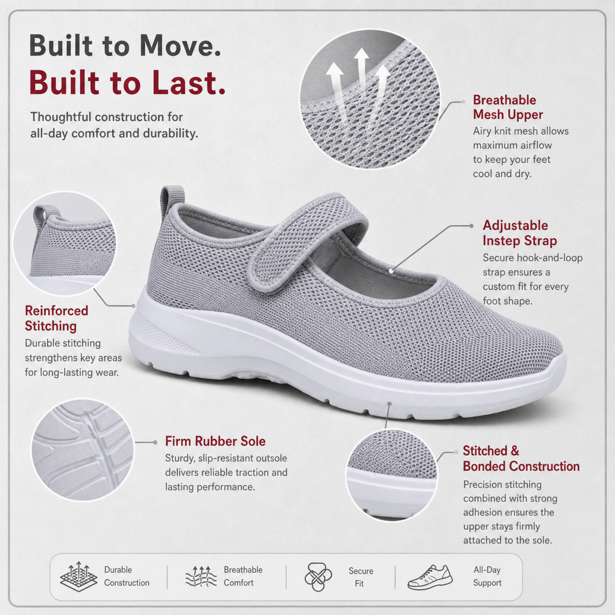 StrideFit Pro™ Amortyzowane sneakersy do chodzenia z regulowanym paskiem