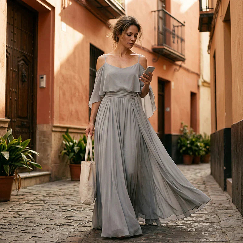 Tania Persico™ Elegancka sukienka maxi z wycięciami na ramionach