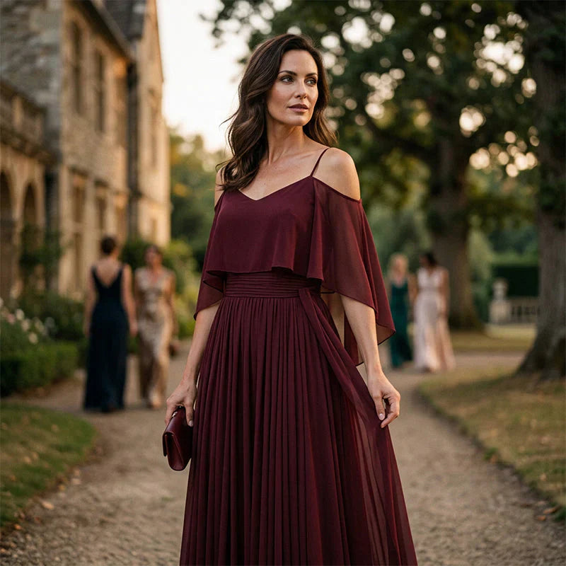 Tania Persico™ Elegancka sukienka maxi z wycięciami na ramionach