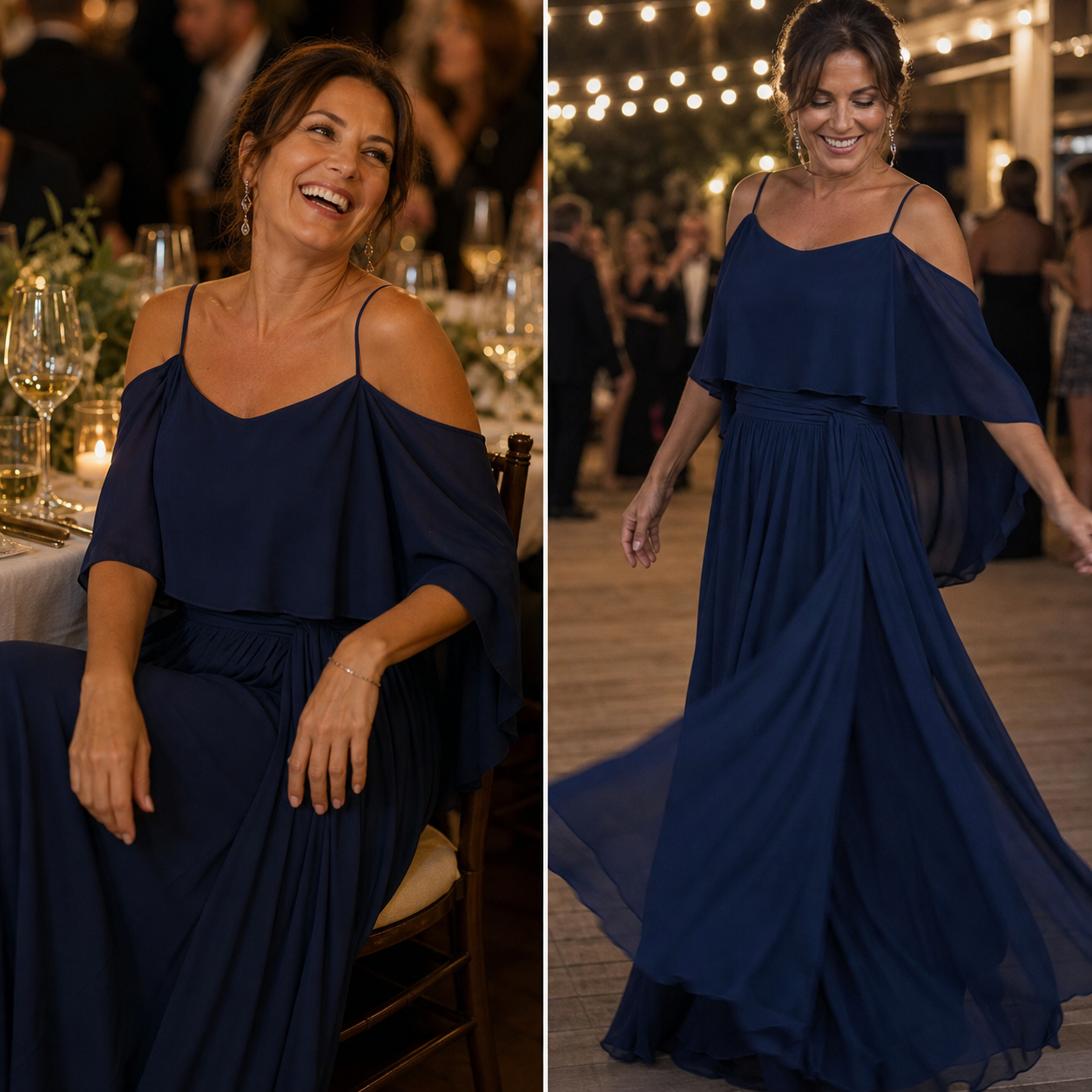 Tania Persico™ Elegancka sukienka maxi z wycięciami na ramionach
