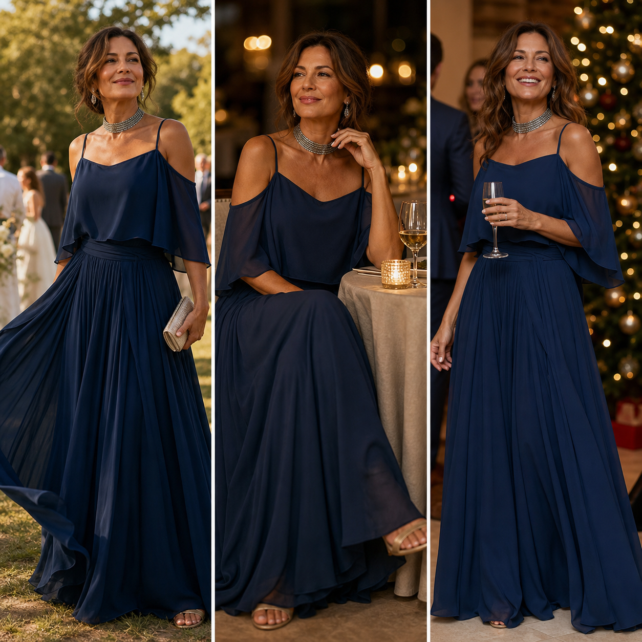 Tania Persico™ Elegancka sukienka maxi z wycięciami na ramionach
