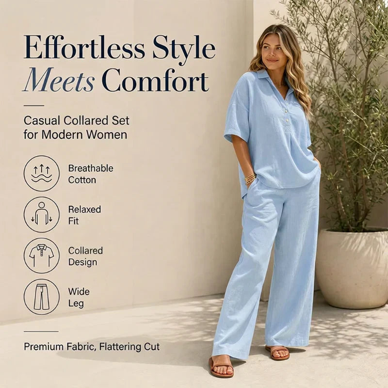 Tania Effortless Button-Up Top & Wide Leg - main front view of the complete outfit