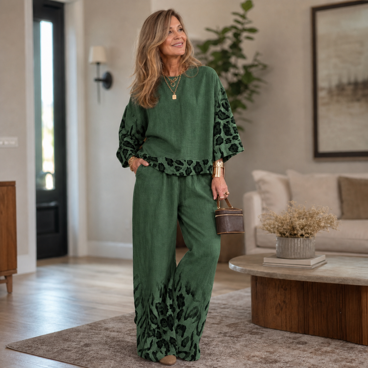 Tania Vassalli™ Elegancki komplet damski w panterkę na co dzien i na specjalne okazje