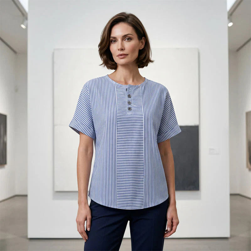 Teodora Filippelli™ Casualowa bluzka w paski henley do codziennych stylizacji