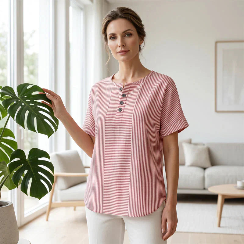 Teodora Filippelli™ Casualowa bluzka w paski henley do codziennych stylizacji