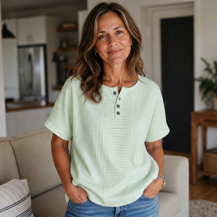 Teodora Filippelli™ Casualowa bluzka w paski henley do codziennych stylizacji