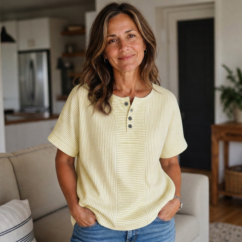 Teodora Filippelli™ Casualowa bluzka w paski henley do codziennych stylizacji
