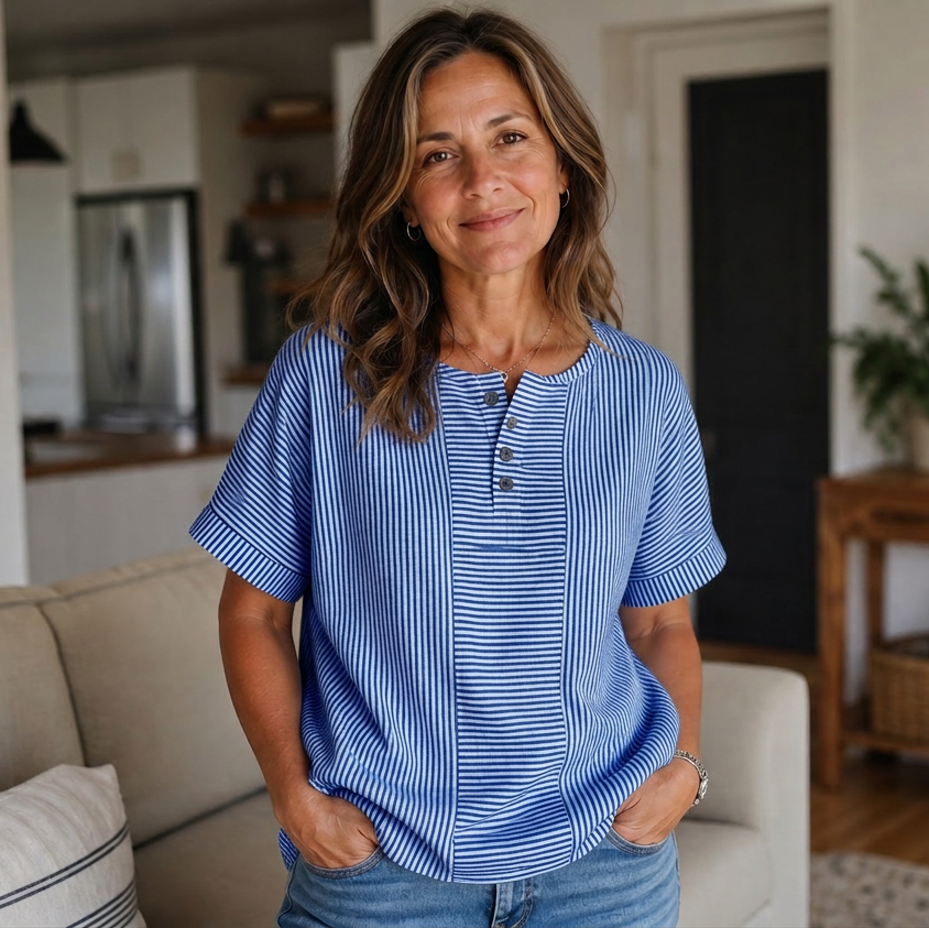 Teodora Filippelli™ Casualowa bluzka w paski henley do codziennych stylizacji