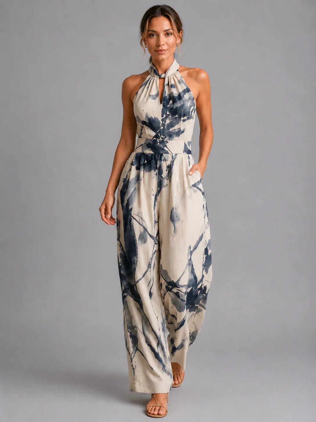 Teodora Elodiea Lightweight Ink-Effect Jumpsuit - main front product view
