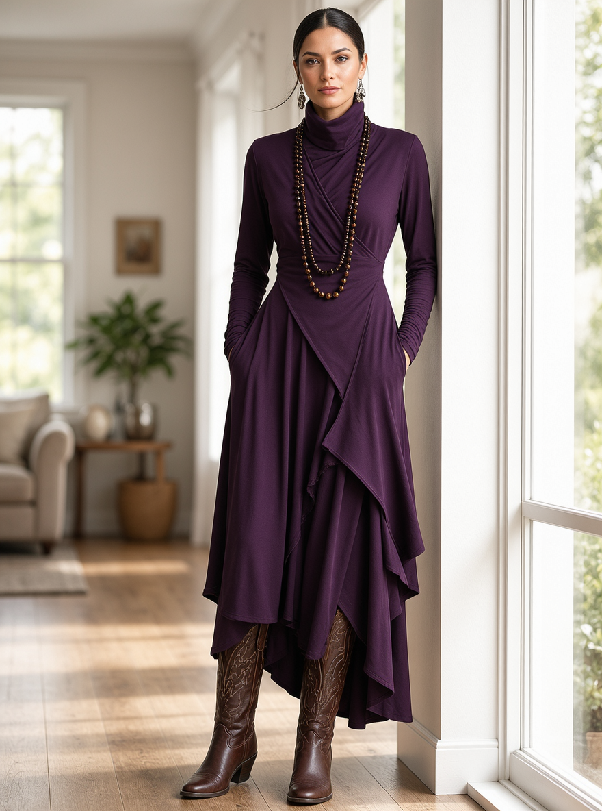 Teodora Solinas™ Elegancka sukienka z golfem na każdą okazję