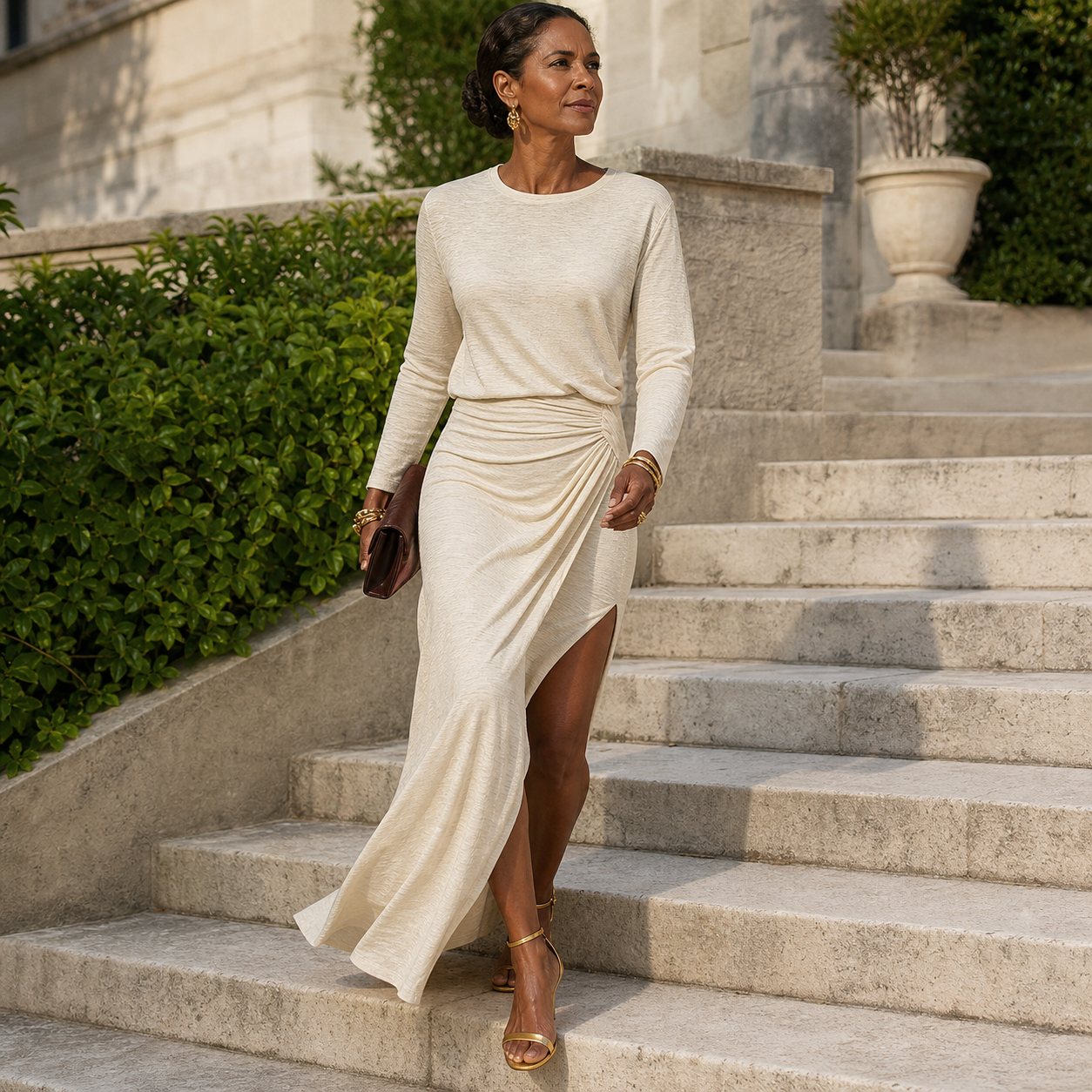 Ugolina Avellino™ Elegancka sukienka maxi z drapowaniem dla smukłej sylwetki