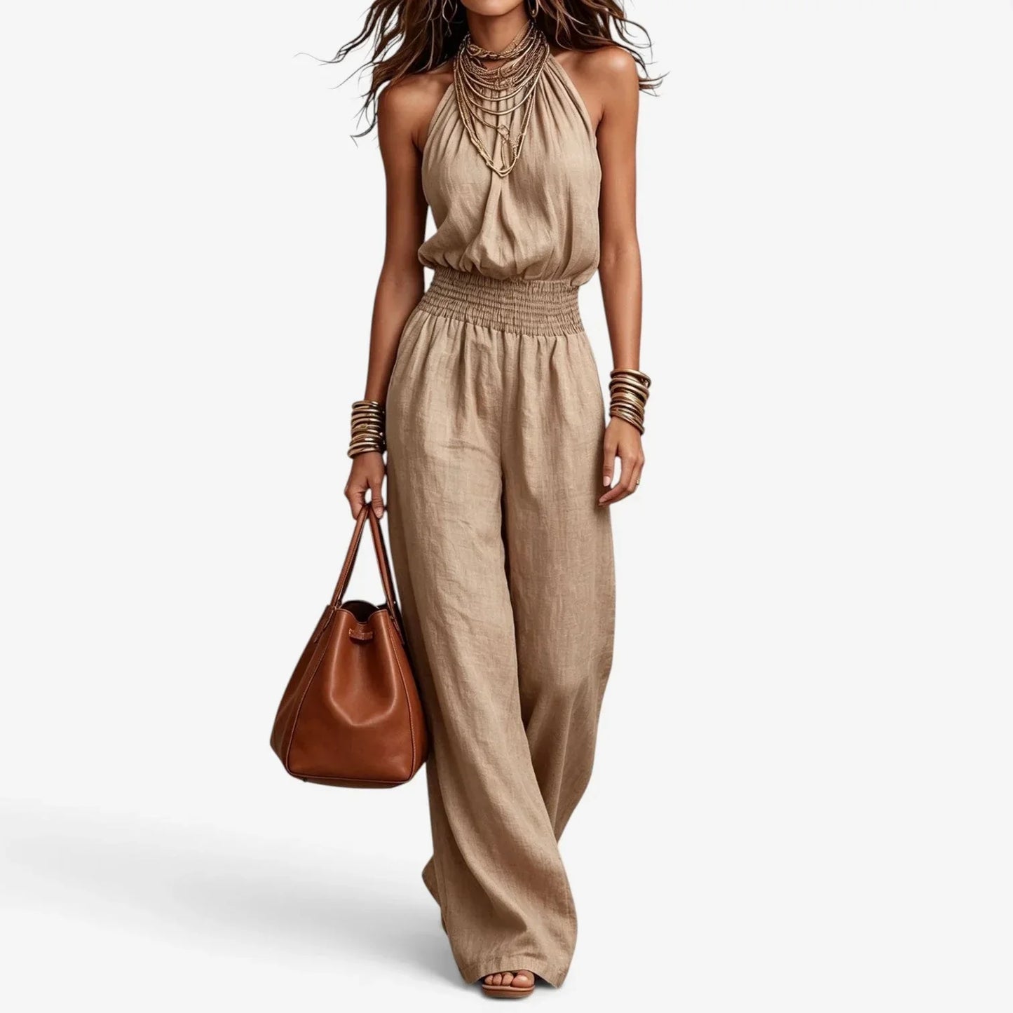 Umberta Airy Halter-Neck Jumpsuit - main front view of halter-neck jumpsuit
