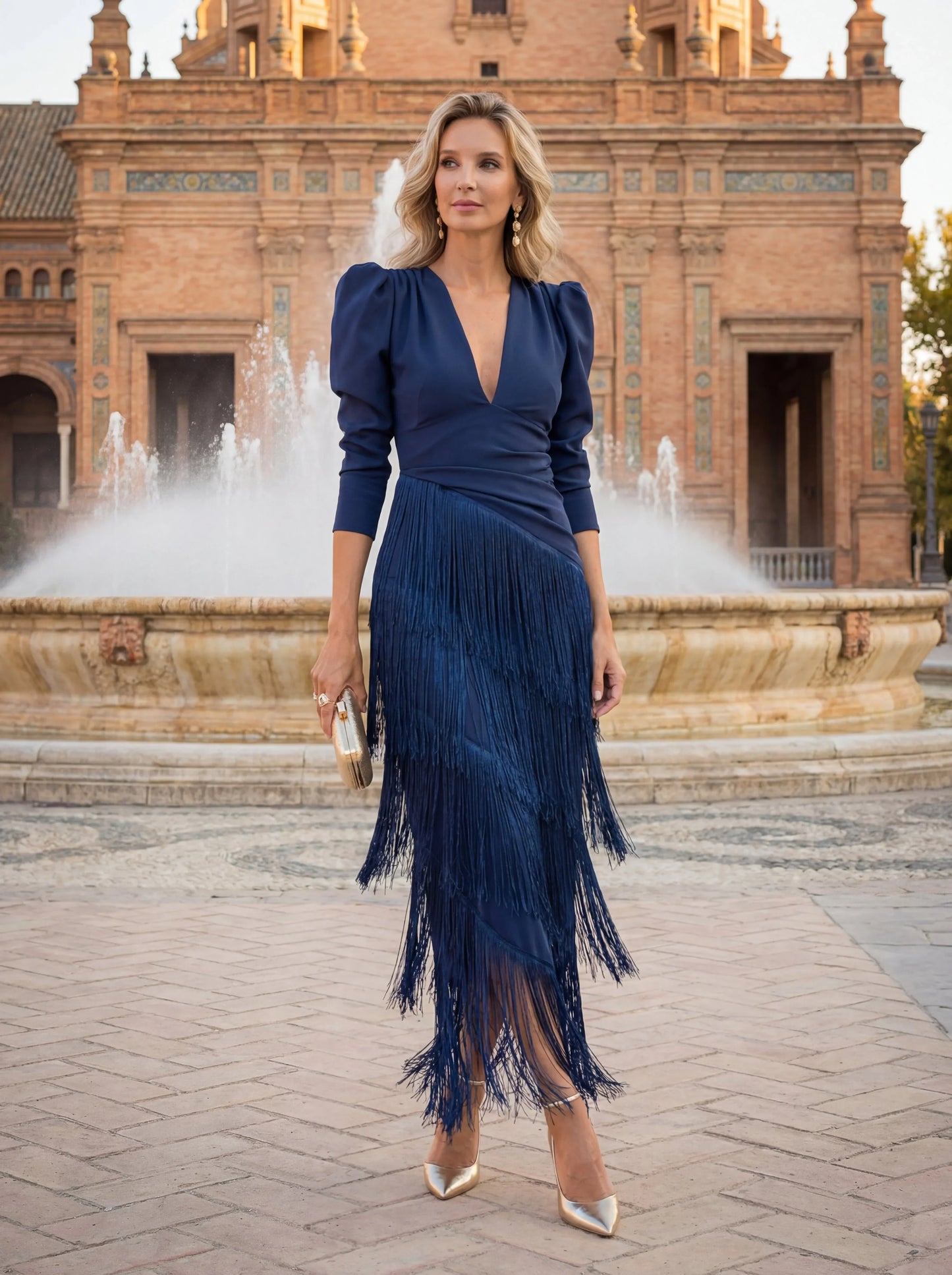 Ursola Abbondanza™ Elegancka midi sukienka z frędzlami na wyjątkowe okazje