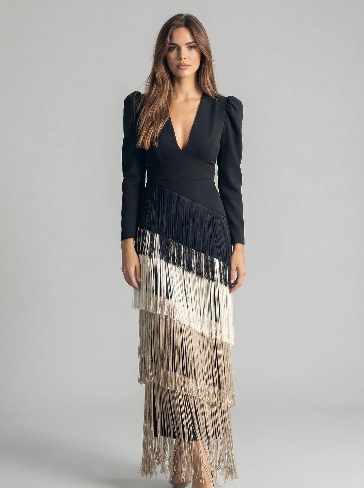 Ursola Abbondanza™ Elegancka midi sukienka z frędzlami na wyjątkowe okazje