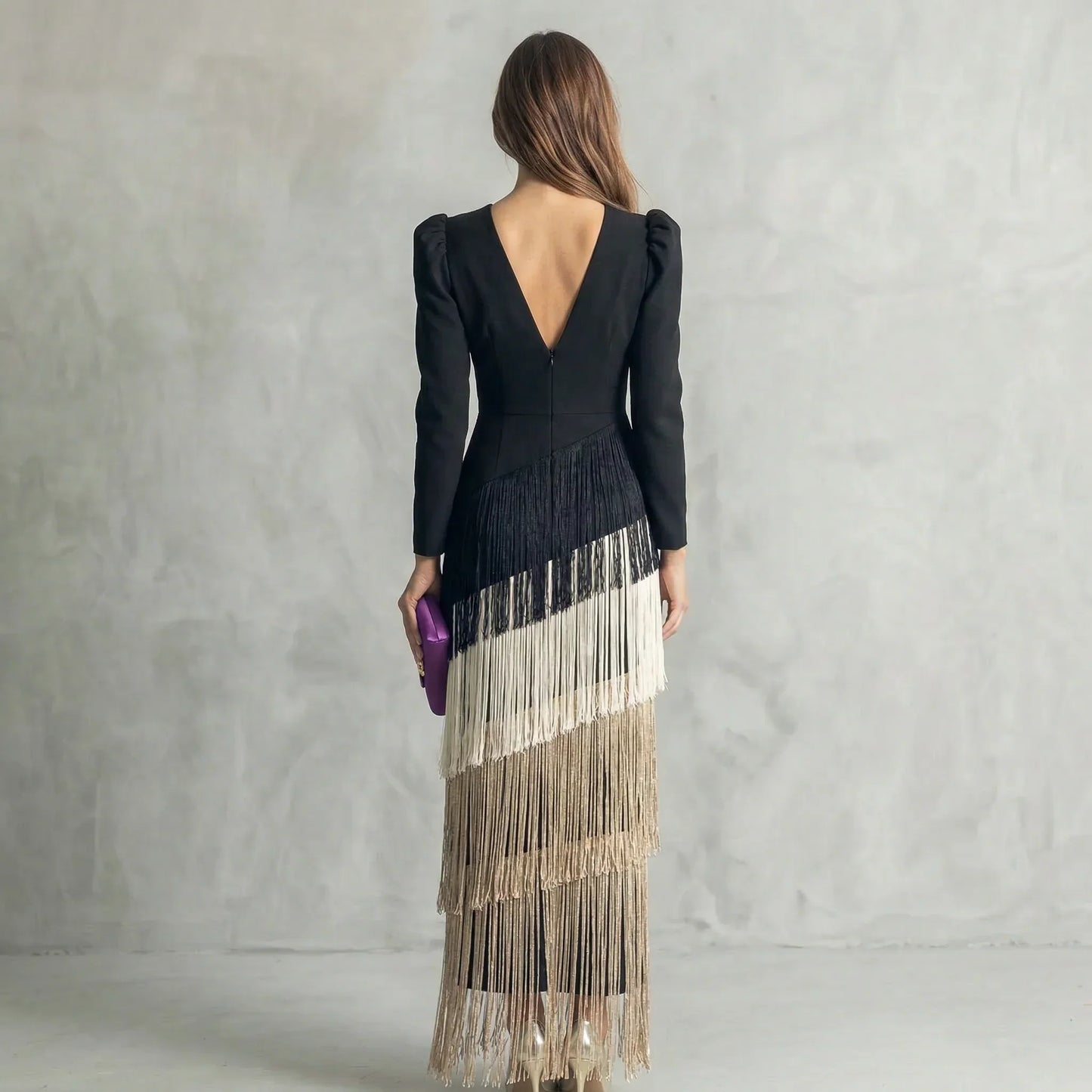 Ursola Abbondanza™ Elegancka midi sukienka z frędzlami na wyjątkowe okazje