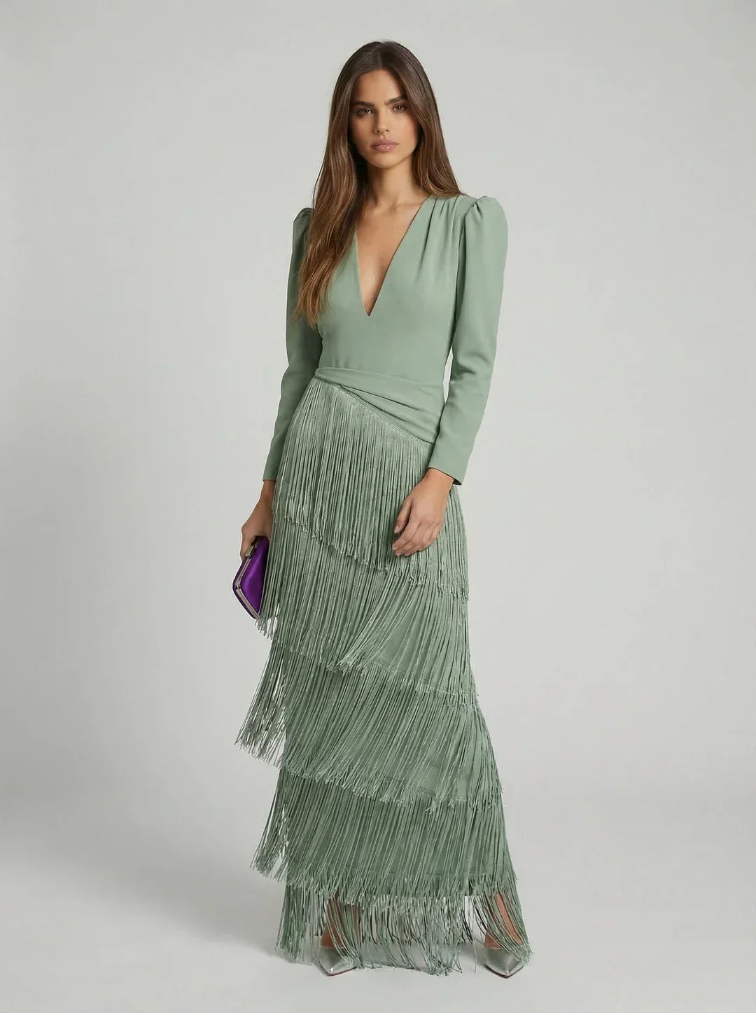 Ursola Abbondanza™ Elegancka midi sukienka z frędzlami na wyjątkowe okazje