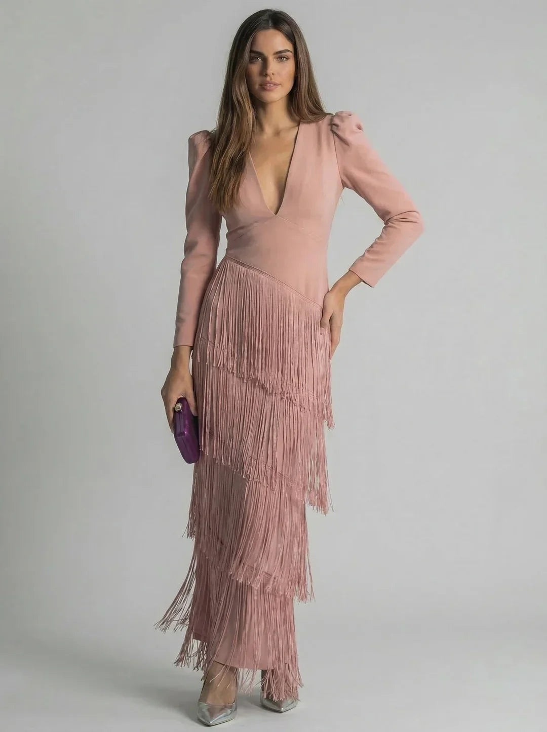 Ursola Abbondanza™ Elegancka midi sukienka z frędzlami na wyjątkowe okazje