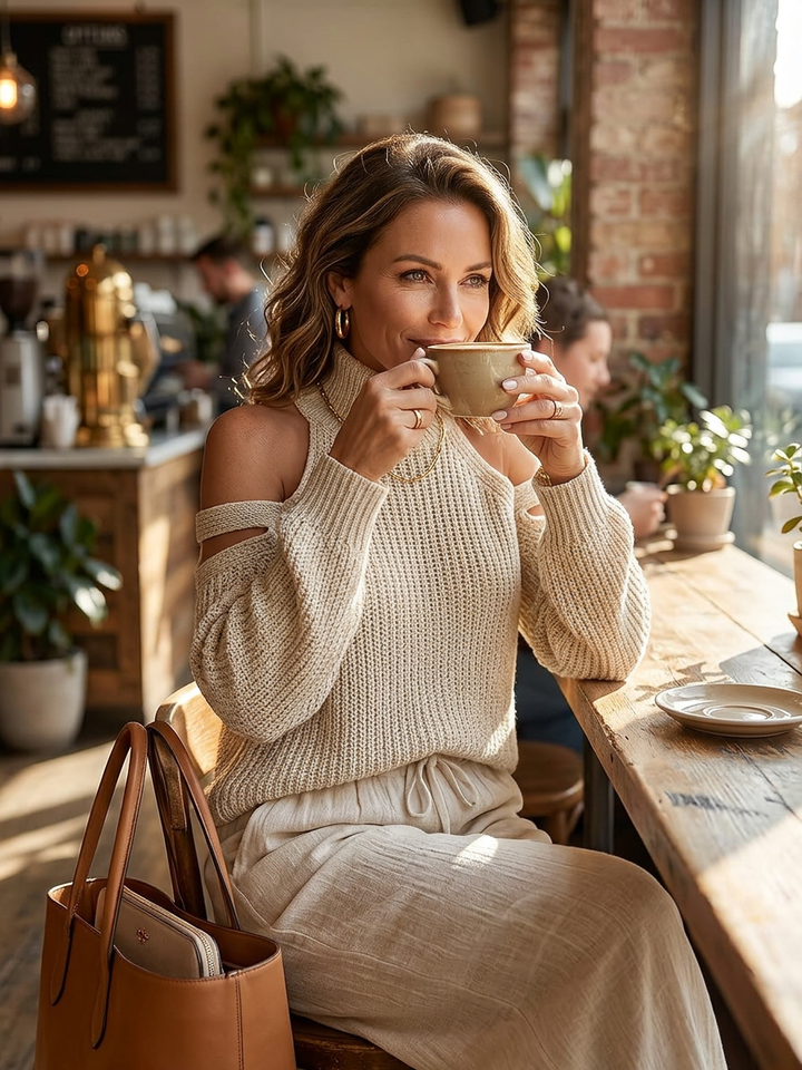 Valentina Baccelli™ Sweter z odkrytymi ramionami i wycięciem dla bezwysiłkowego stylu