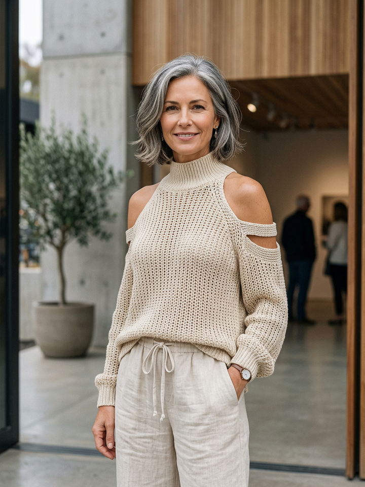 Valentina Baccelli™ Sweter z odkrytymi ramionami i wycięciem dla bezwysiłkowego stylu