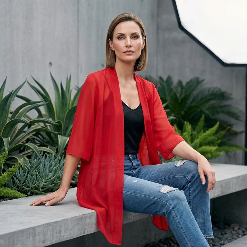 Valentina Balducci™ Lekki kardigan z gazy z otwartym przodem