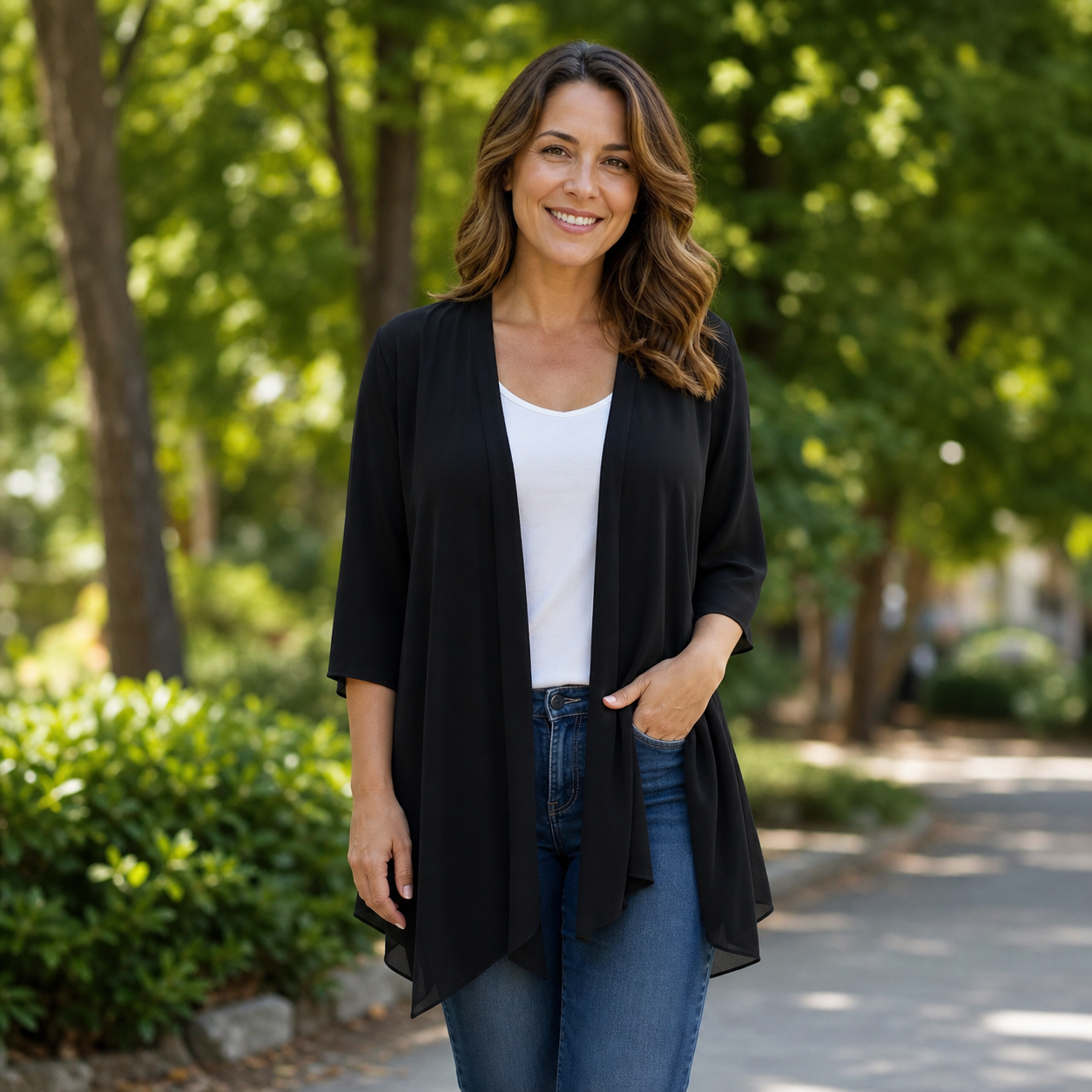 Valentina Balducci™ Lekki kardigan z gazy z otwartym przodem